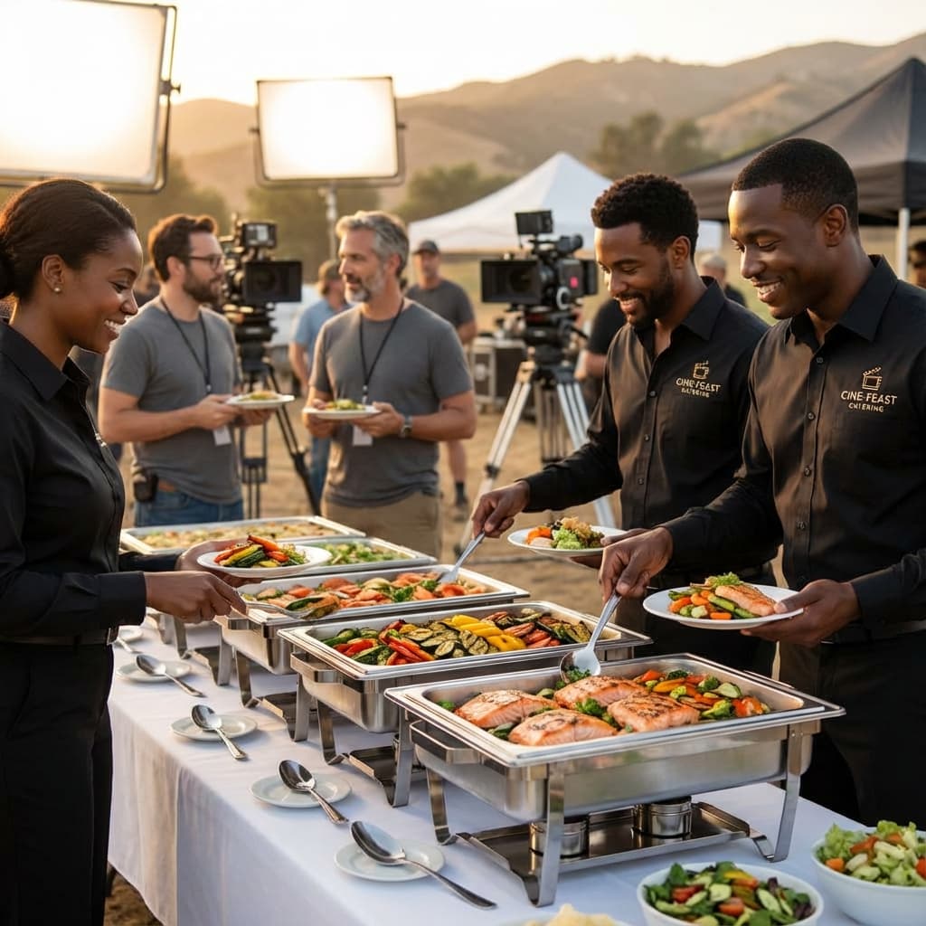 Professional Catering Crew on Film Set